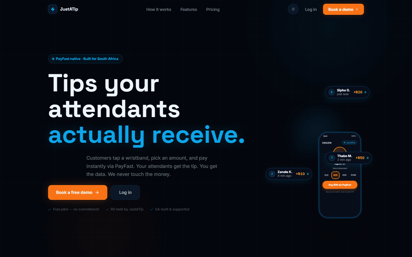 JustATip — Customer — taps and pays in seconds